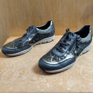 Mephisto Ylona Women's US 11 Metallic Grey Leather Fashion Sneaker Shoes